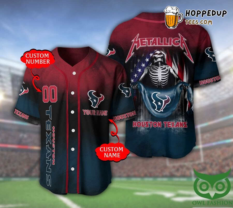 NFL Houston Texans Custom Name Number Skull Baseball Jersey Unisex Shirt