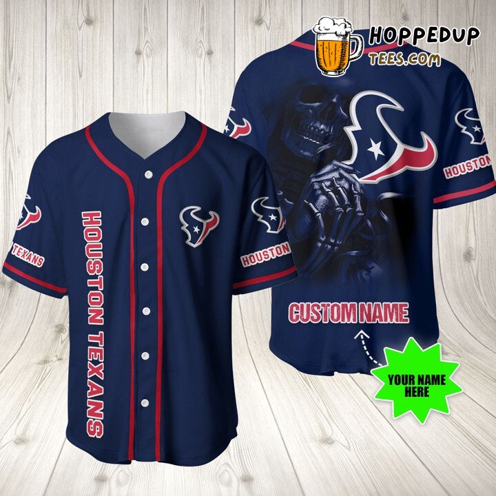 NFL Houston Texans Custom Name Skull Blue Baseball Jersey Unisex Shirt