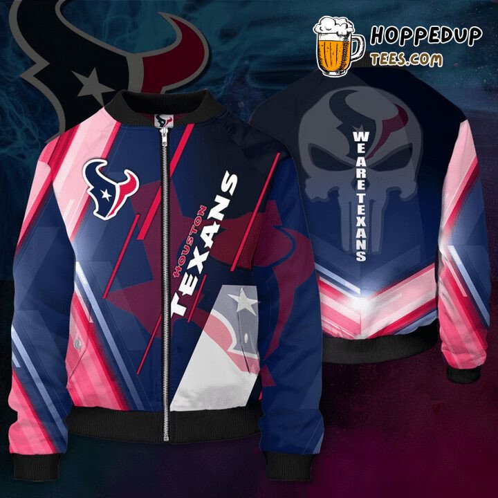 NFL Houston Texans Red Blue Punisher Skull Bomber Jacket