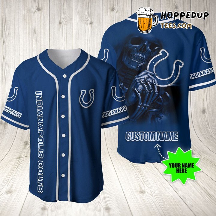 NFL Indianapolis Colts Custom Name Skull Blue Baseball Jersey Unisex Shirt