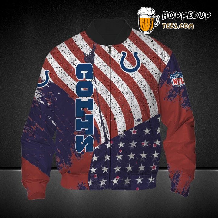 NFL Indianapolis Colts Patriotic Flag Motif Enhanced Bomber Jacket