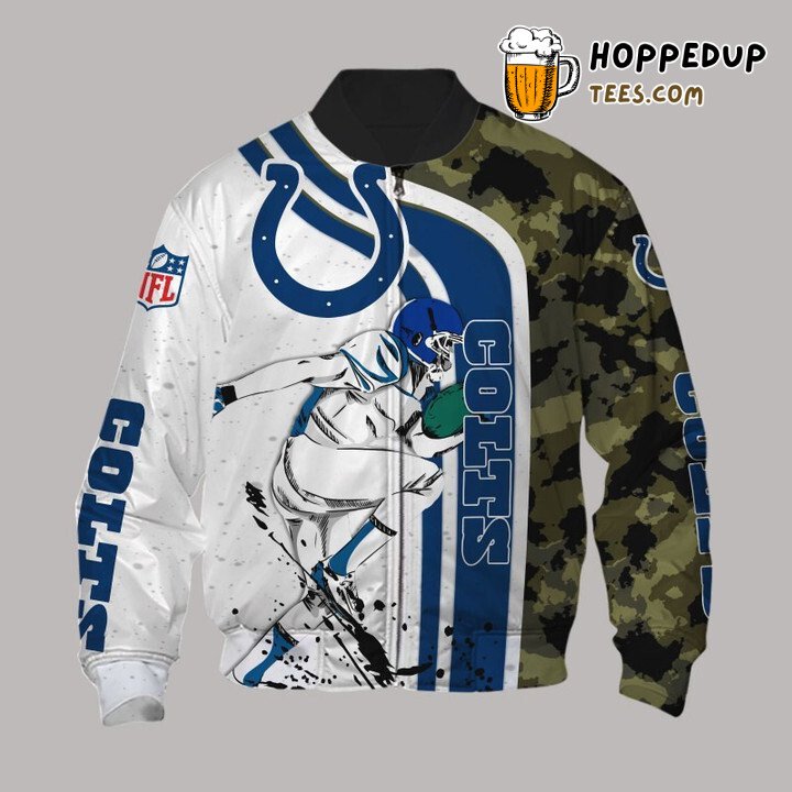 NFL Indianapolis Colts White Blue Camo Bomber Jacket