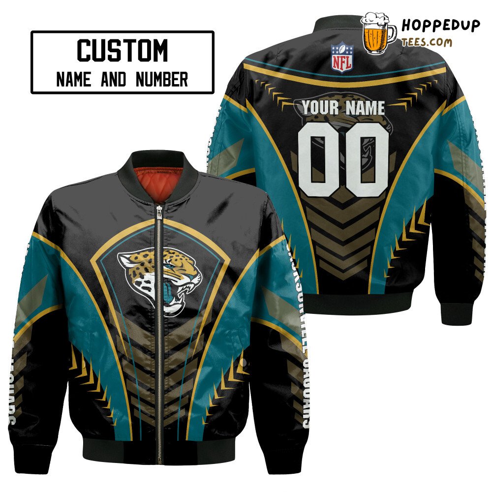 NFL Jacksonville Jaguars Custom Name Number Black Teal Bomber Jacket