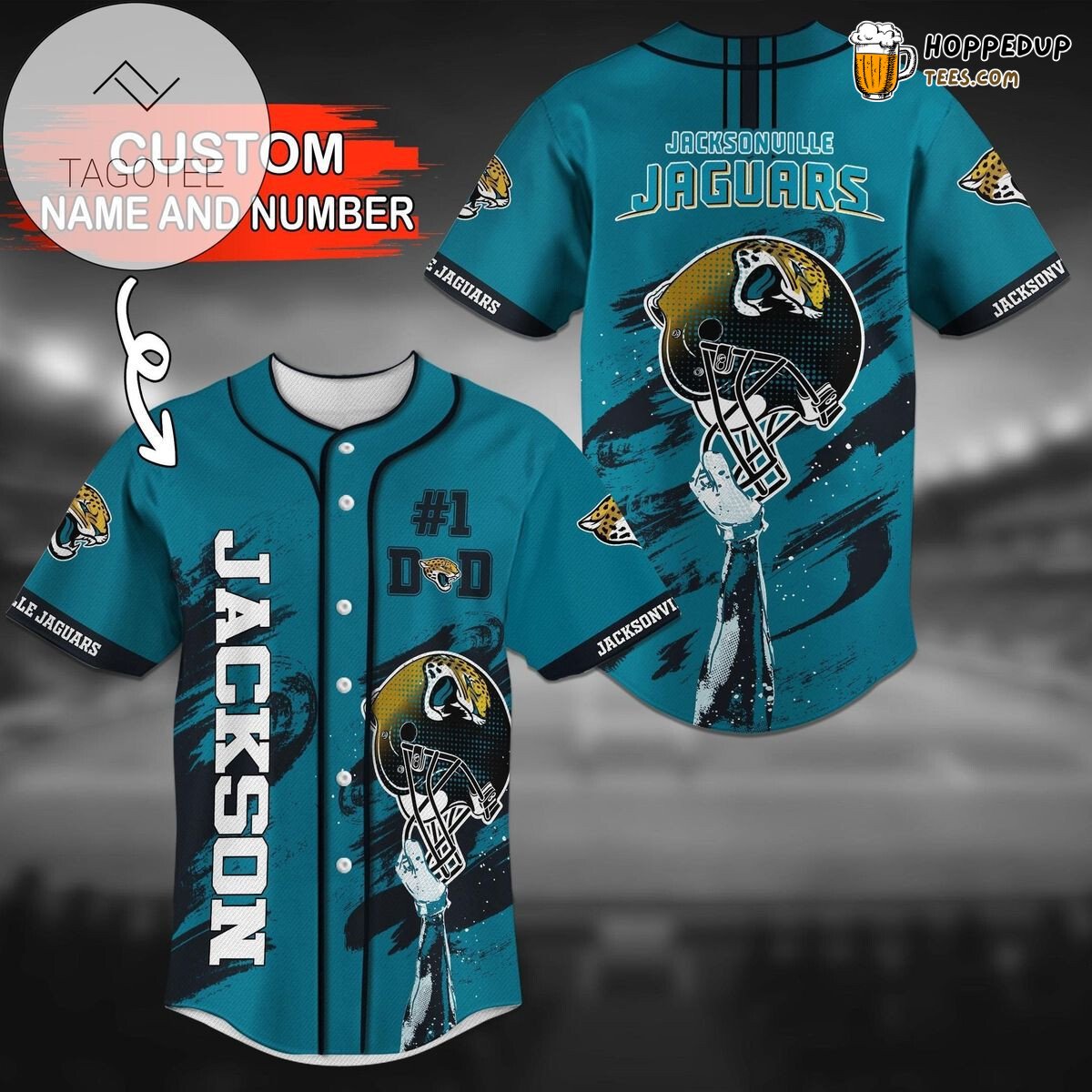 NFL Jacksonville Jaguars Custom Name Number Helmet Teal Baseball Jersey Unisex Shirt