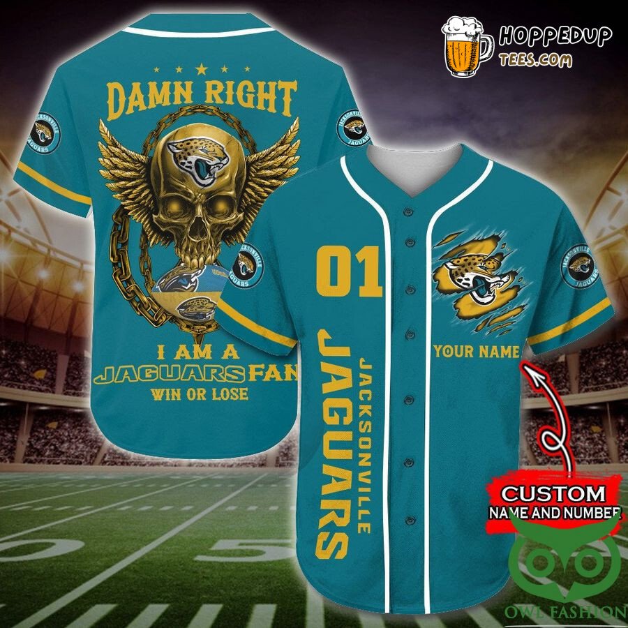 NFL Jacksonville Jaguars Custom Name Number Skull Teal Baseball Jersey Unisex Shirt