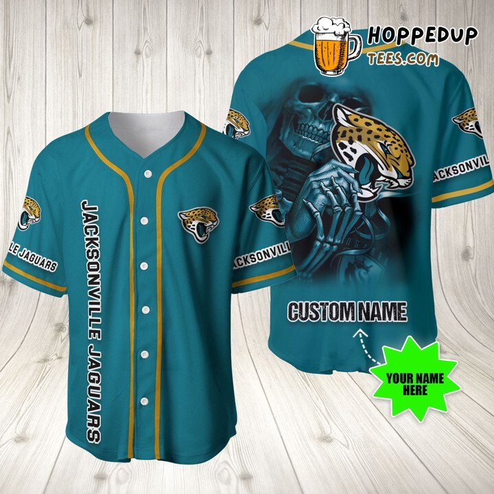 NFL Jacksonville Jaguars Custom Name Skull Teal Baseball Jersey Unisex Shirt