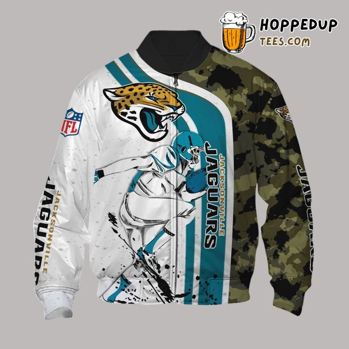 NFL Jacksonville Jaguars White Teal Camo Bomber Jacket