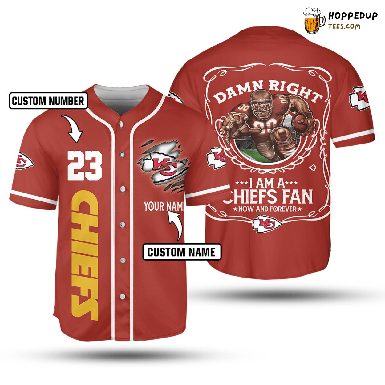 NFL Kansas City Chiefs Custom Name Damn Right Baseball Jersey Unisex Shirt