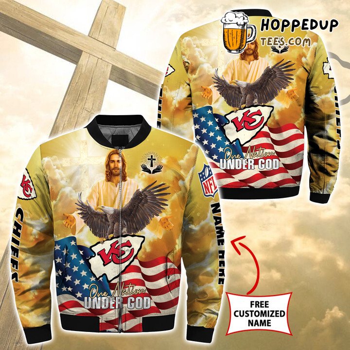 NFL Kansas City Chiefs Custom Name Gold Under God Bomber Jacket