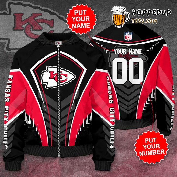 NFL Kansas City Chiefs Custom Name Number Black Red Bomber Jacket