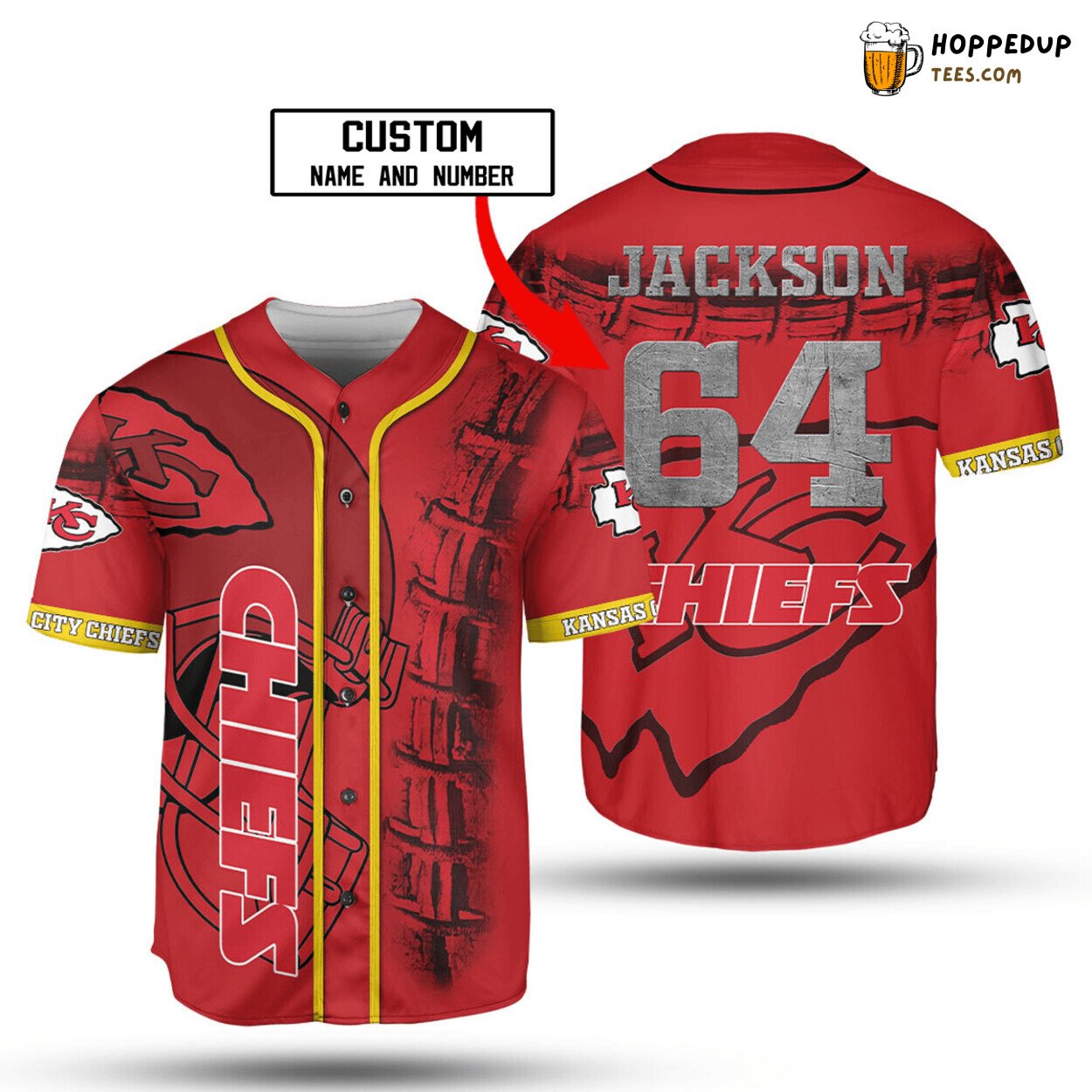 NFL Kansas City Chiefs Custom Name Number Red Baseball Jersey Unisex Shirt