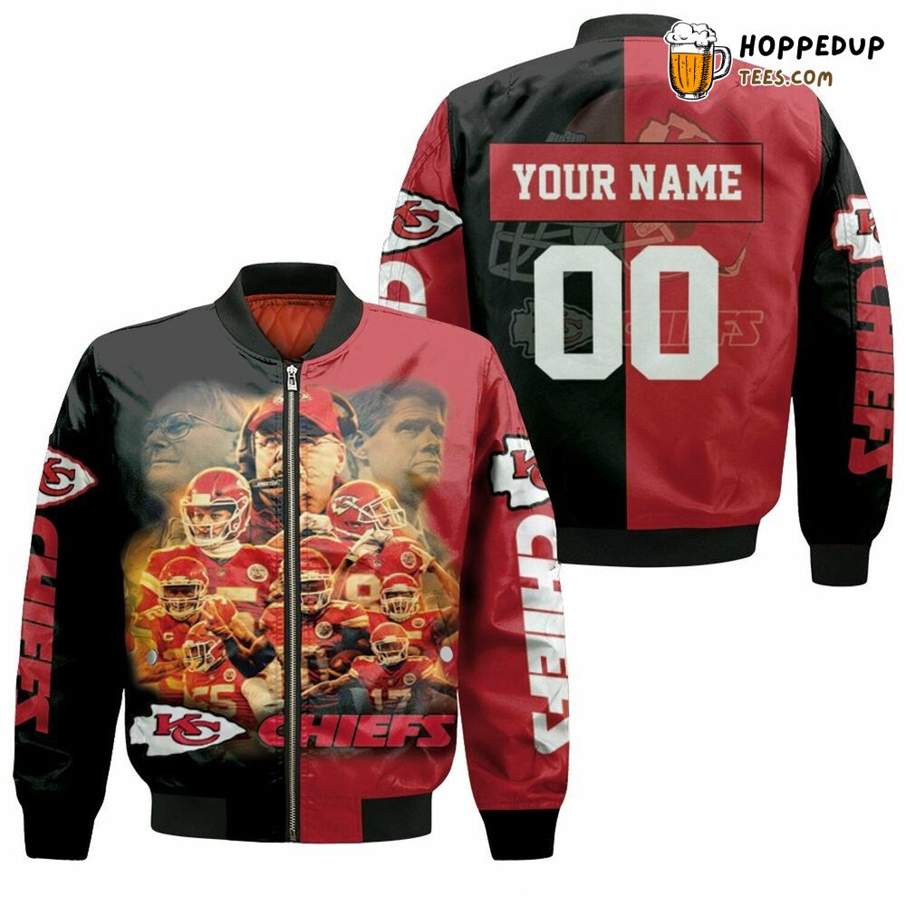 NFL Kansas City Chiefs Custom Name Number Red Black 2022 – 2023 Super Bowl Champion Bomber Jacket