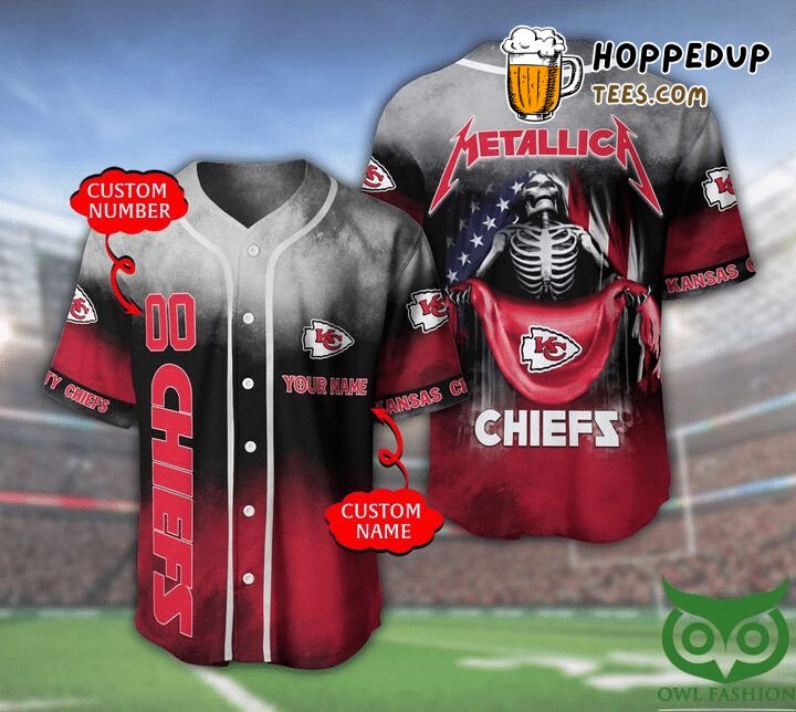 NFL Kansas City Chiefs Custom Name Number Skull Baseball Jersey Unisex Shirt