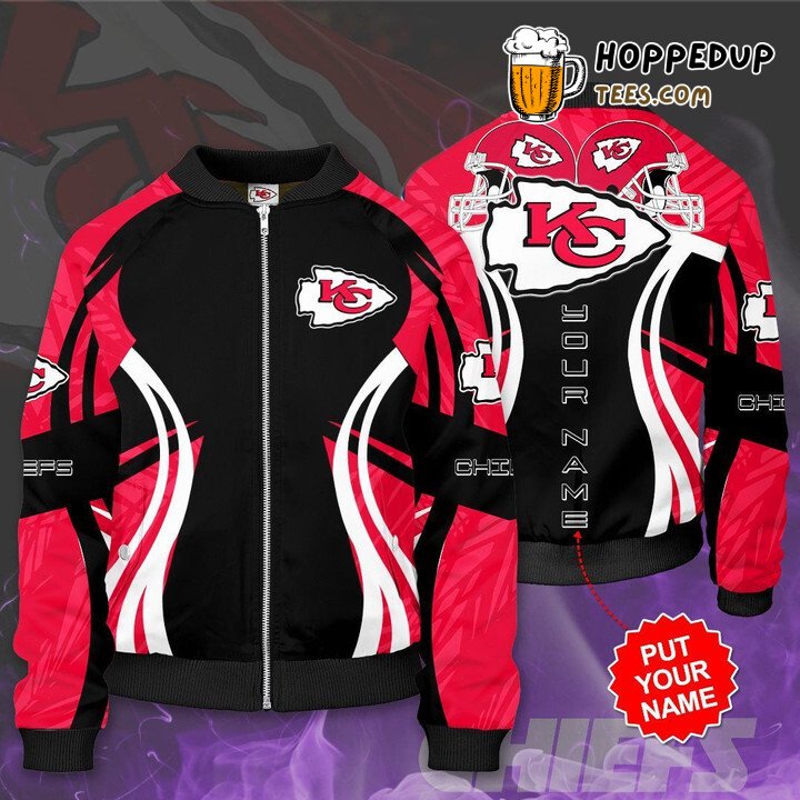 NFL Kansas City Chiefs Custom Name Red Black Bomber Jacket