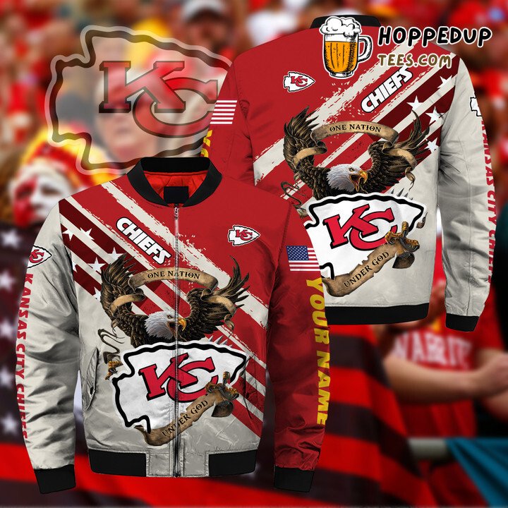 NFL Kansas City Chiefs Custom Name Red Cream Bomber Jacket