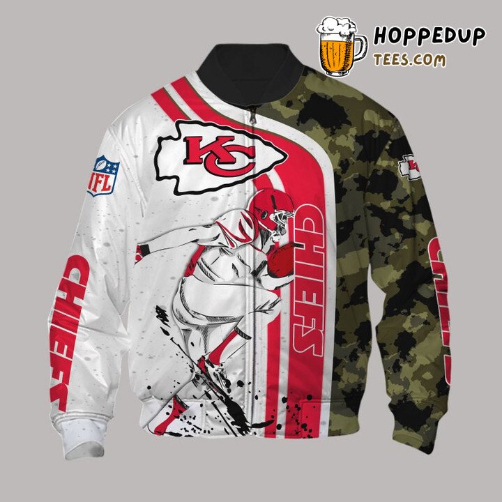 NFL Kansas City Chiefs White Red Camo Bomber Jacket