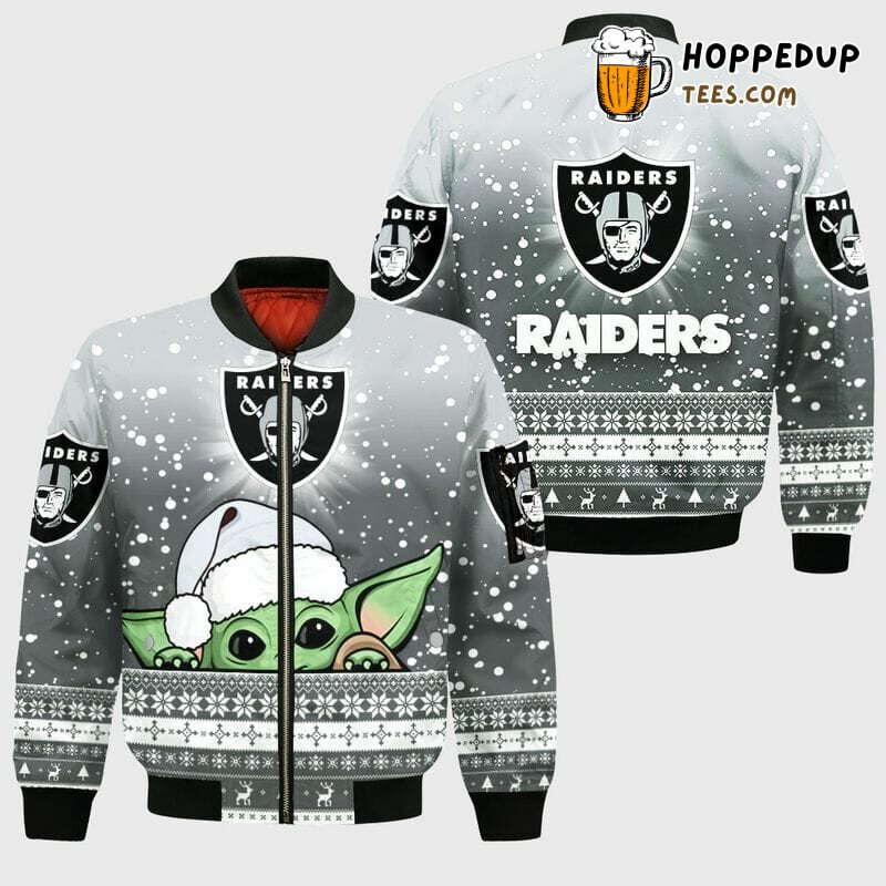 NFL Las Vegas Raiders Baby Yoda Christmas Bomber Jacket