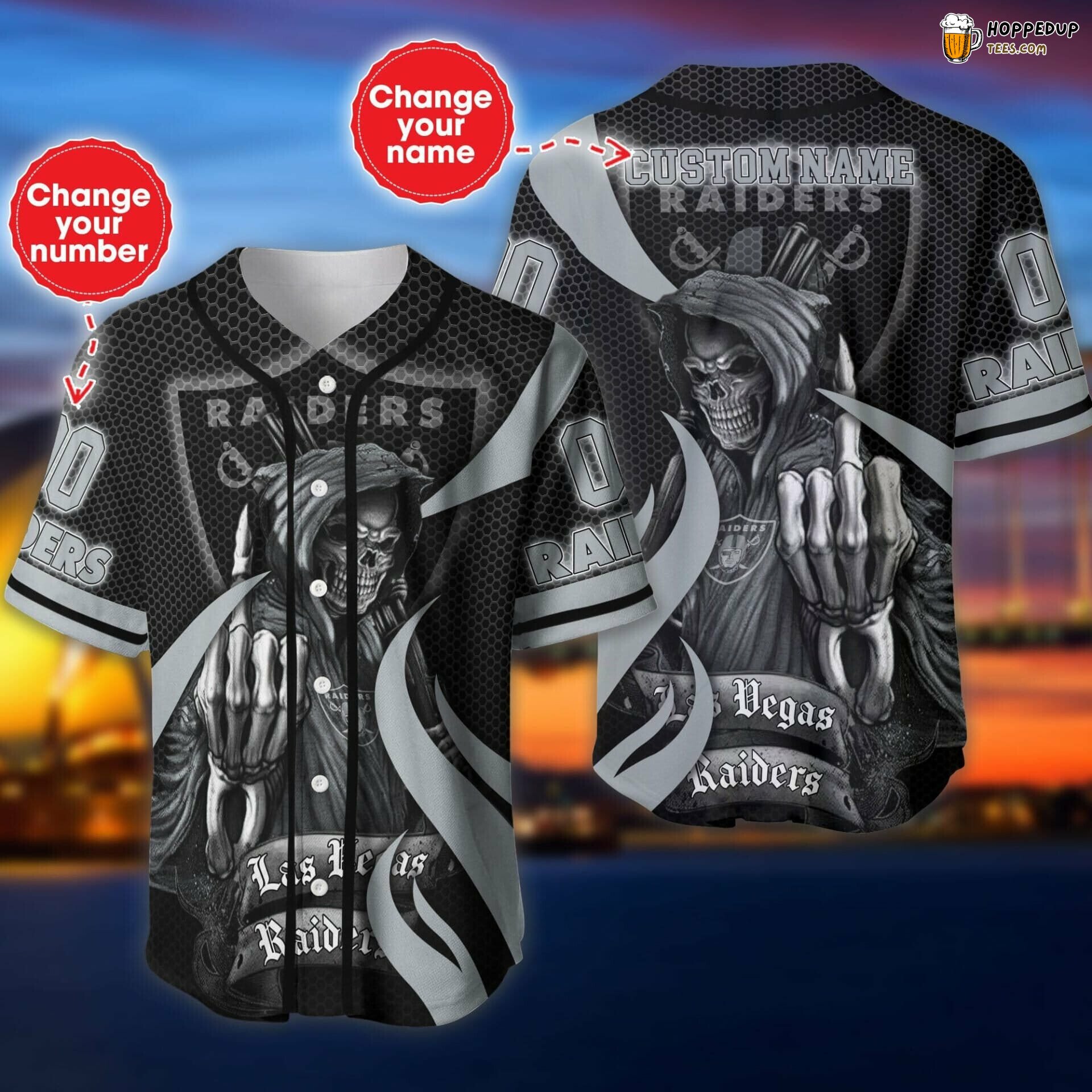 NFL Las Vegas Raiders Custom Name Number Skull Baseball Jersey Unisex Shirt