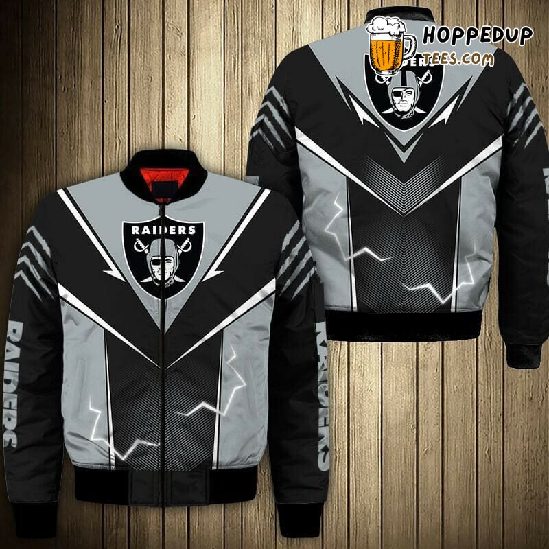 NFL Las Vegas Raiders Lightning Black Grey Bomber Jacket