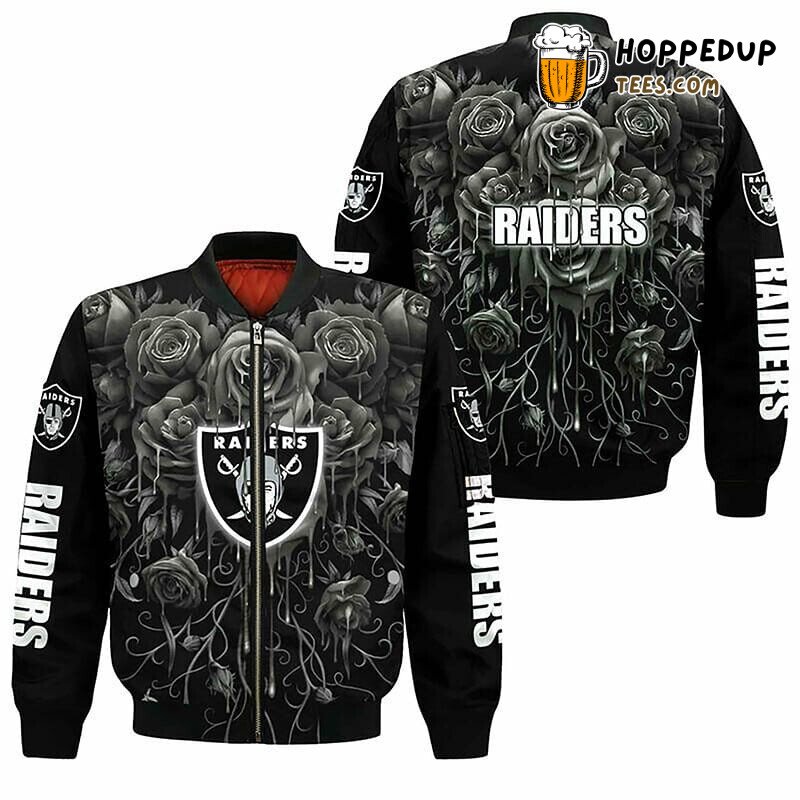 NFL Las Vegas Raiders Silver Rose Black Bomber Jacket