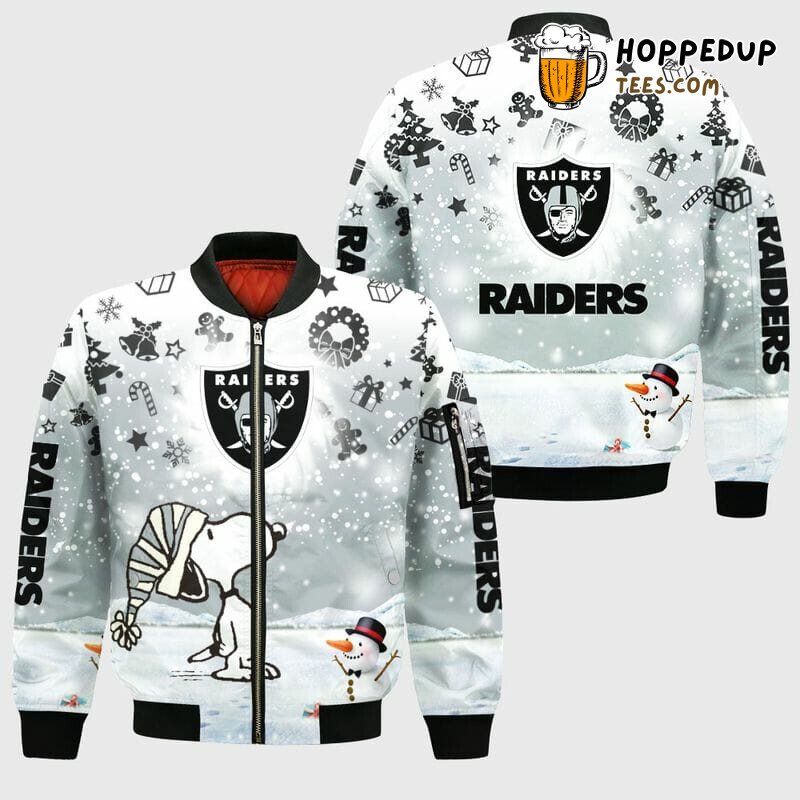 NFL Las Vegas Raiders Snoopy Silver Christmas Bomber Jacket