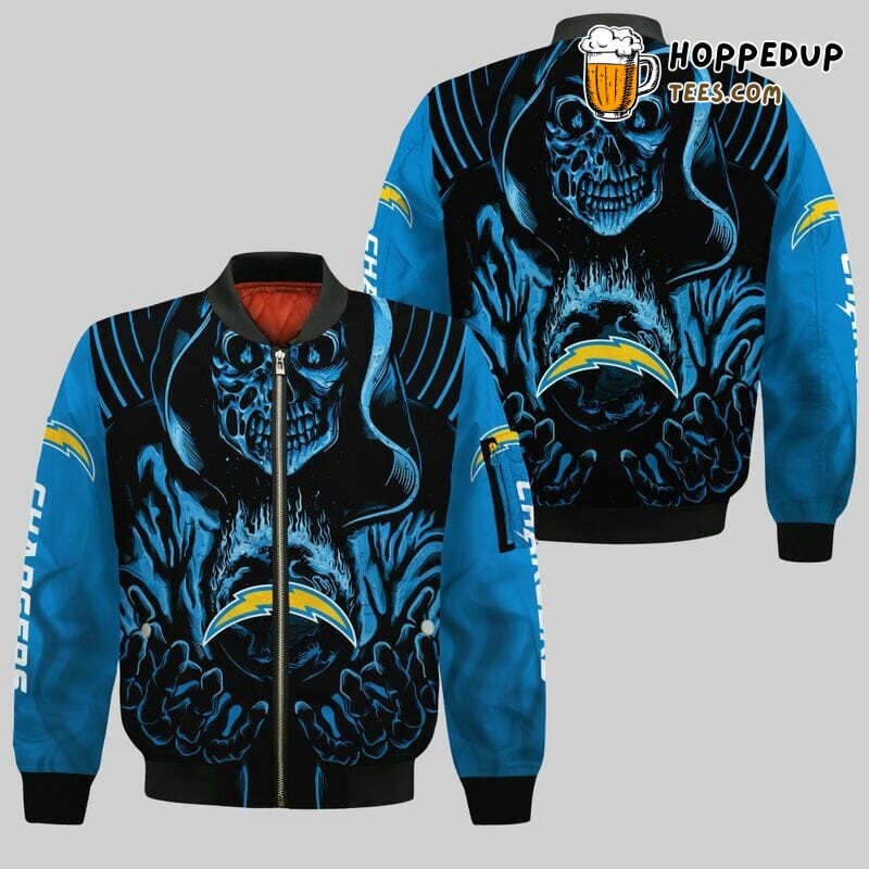 NFL Los Angeles Chargers Blue Black Skull Bomber Jacket