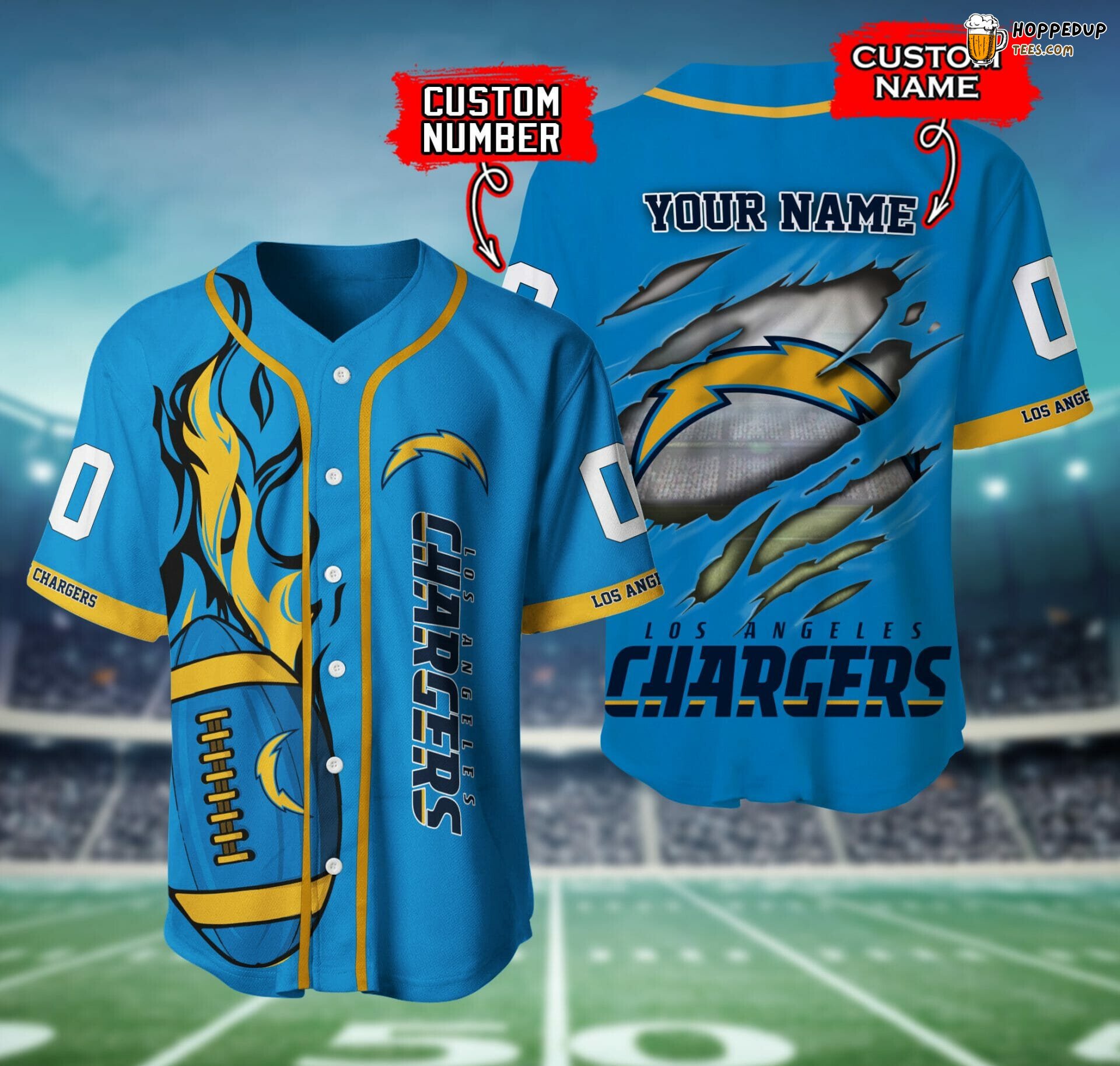 NFL Los Angeles Chargers Custom Name Number Blue Baseball Jersey Unisex Shirt