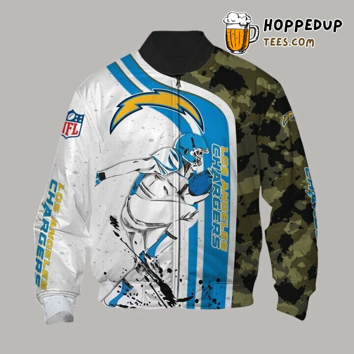 NFL Los Angeles Chargers White Blue Camo Bomber Jacket