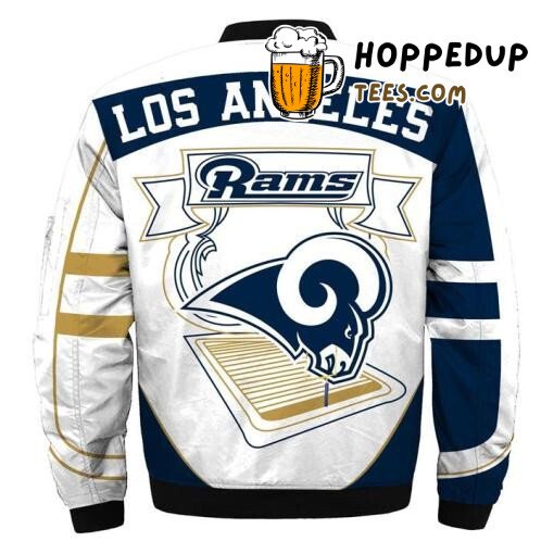 NFL Los Angeles Rams Rugby Ball White Blue Bomber Jacket