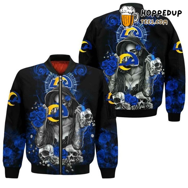 NFL Los Angeles Rams Skull Black Blue Bomber Jacket