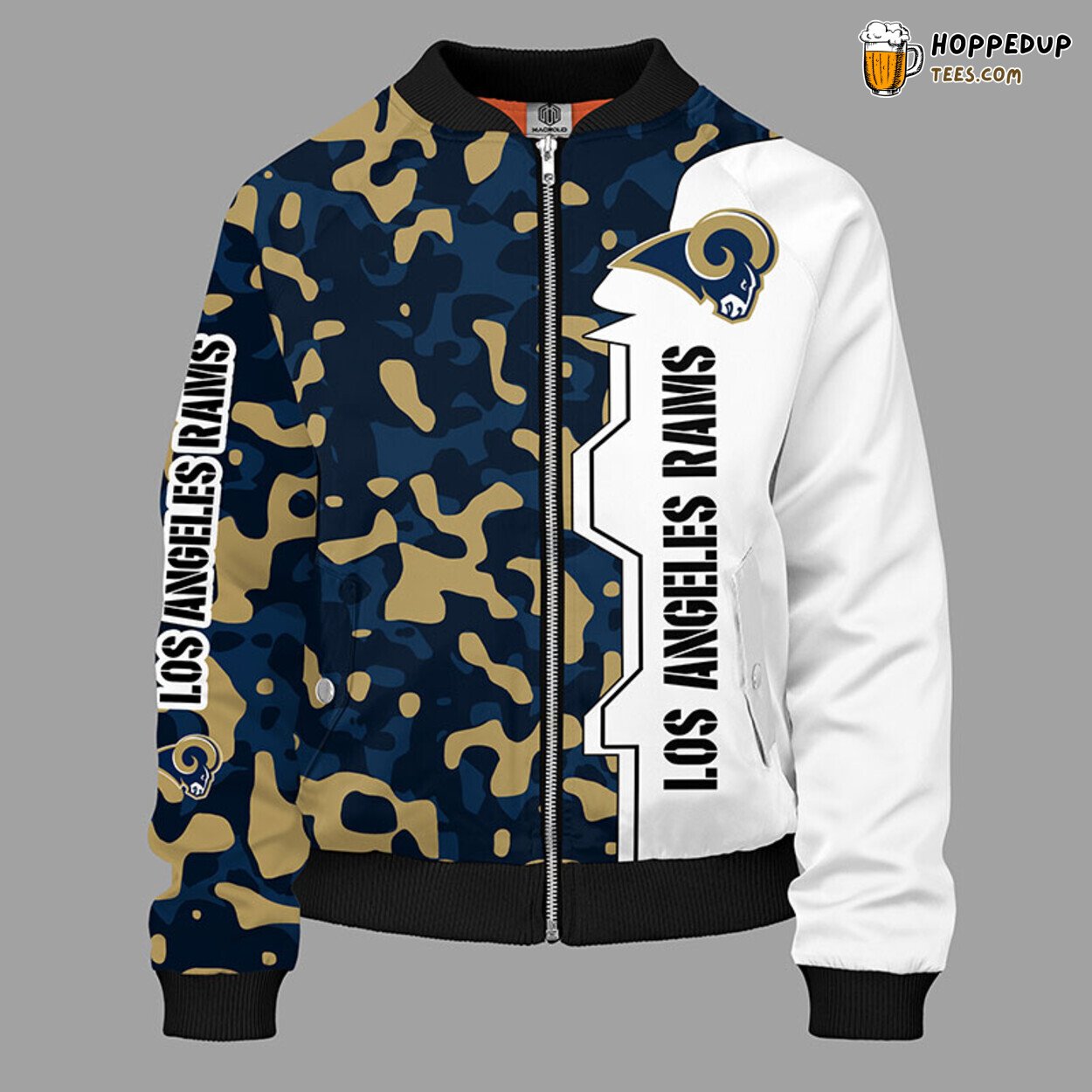 NFL Los Angeles Rams Unique Camouflage Blue Bomber Jacket Design NFL Los Angeles Rams Unique Camouflage Blue Bomber Jacket Design
