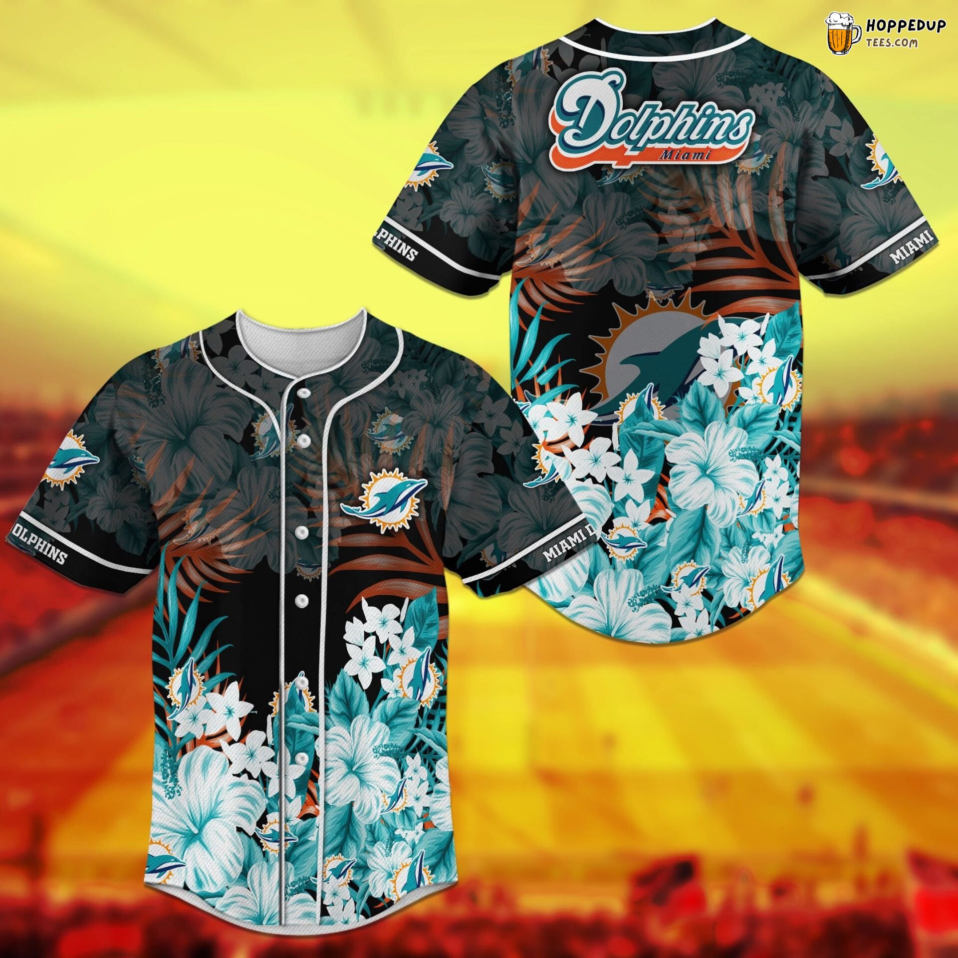 NFL Miami Dolphins Aqua White Flowers Baseball Jersey Unisex Shirt