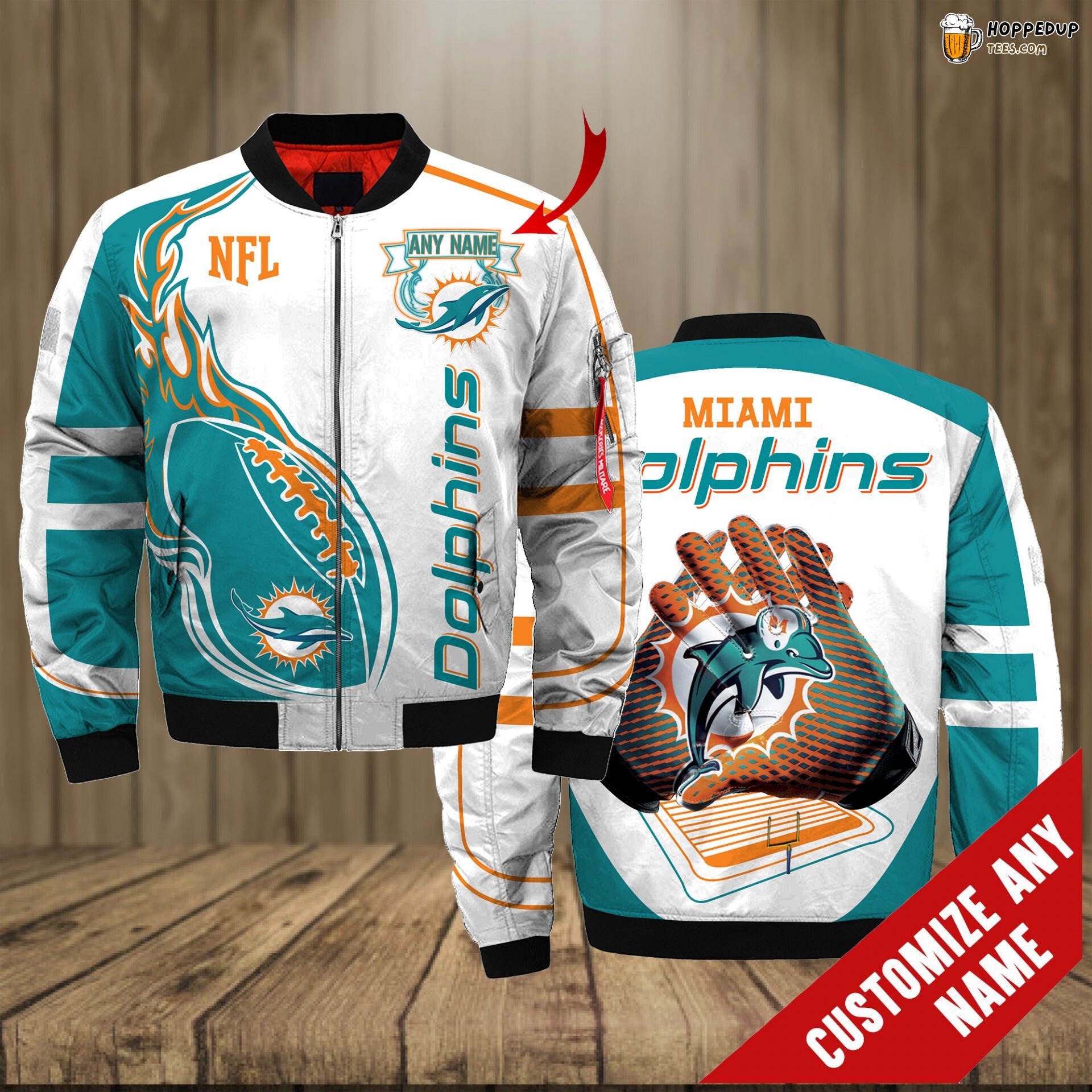 NFL Miami Dolphins Custom Name White Aqua Bomber Jacket