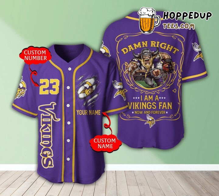 NFL Minnesota Vikings Custom Name Number Damn Right Baseball Jersey Unisex Shirt