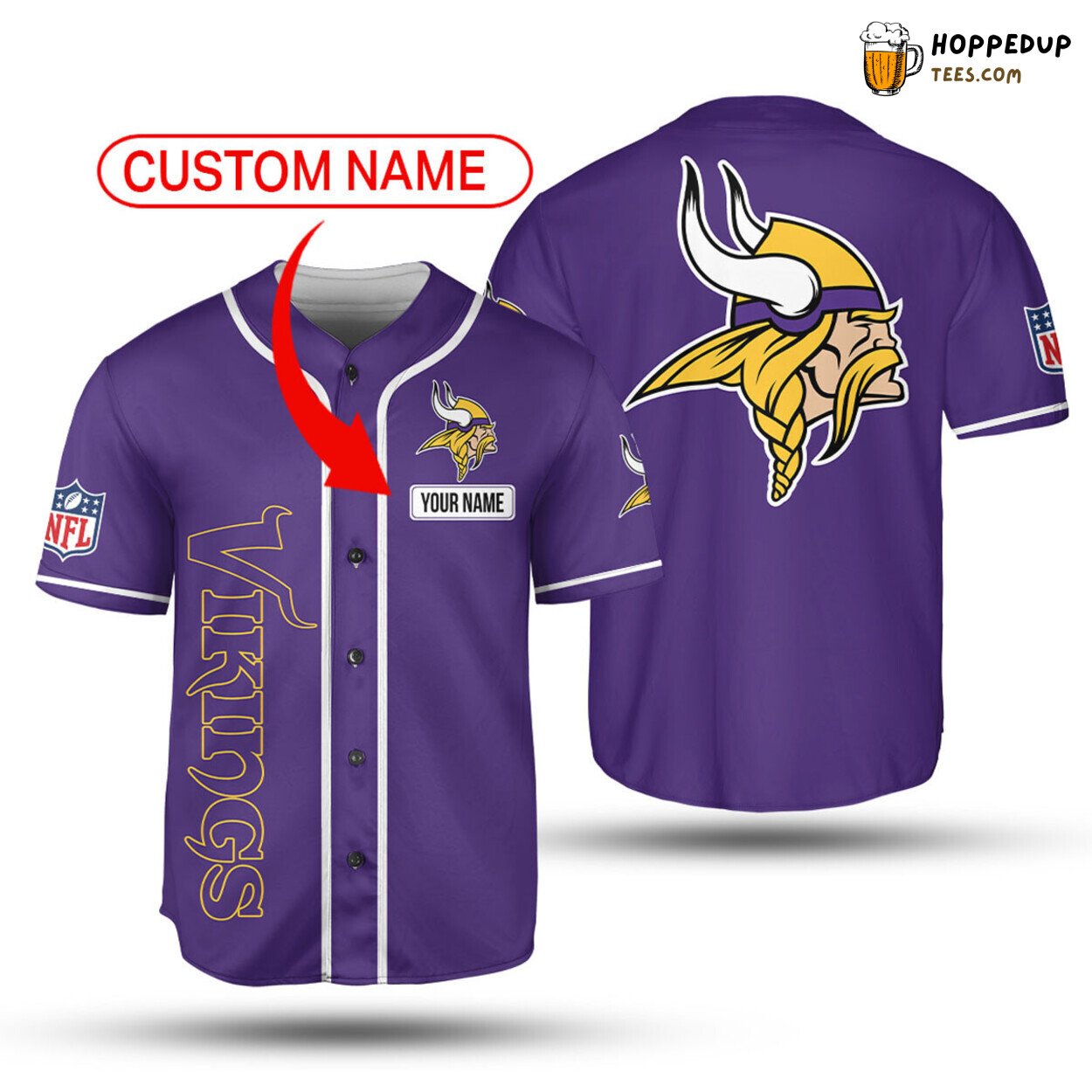 NFL Minnesota Vikings Custom Name Purple Simple Baseball Jersey Unisex Shirt
