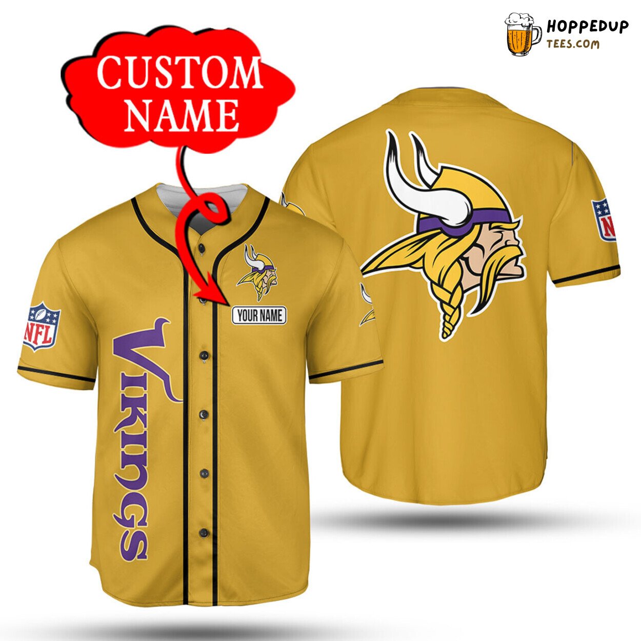 NFL Minnesota Vikings Custom Name Yellow Simple Baseball Jersey Unisex Shirt