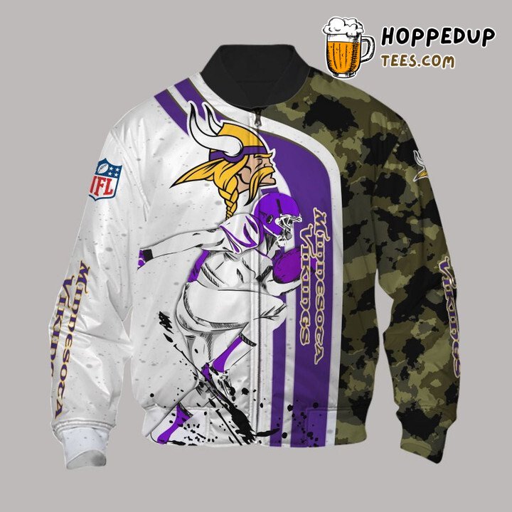 NFL Minnesota Vikings White Purple Camo Bomber Jacket
