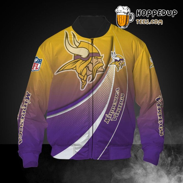 NFL Minnesota Vikings Yellow Purple Curve Bomber Jacket
