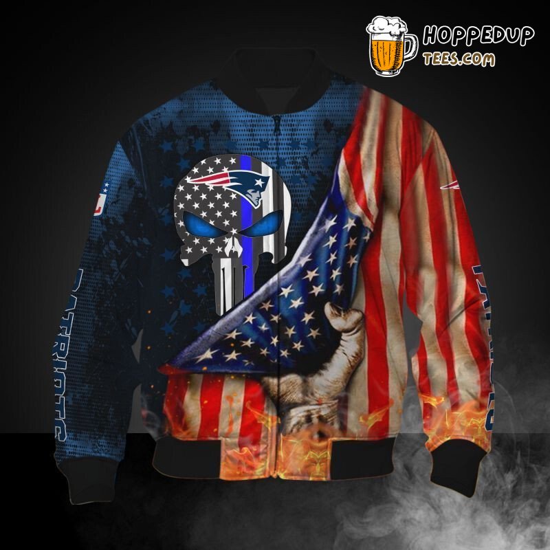 NFL New England Patriots American Flag Skull Bomber Jacket
