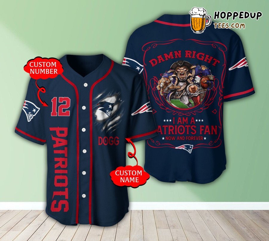 NFL New England Patriots Custom Name Number Damn Right Baseball Jersey Unisex Shirt