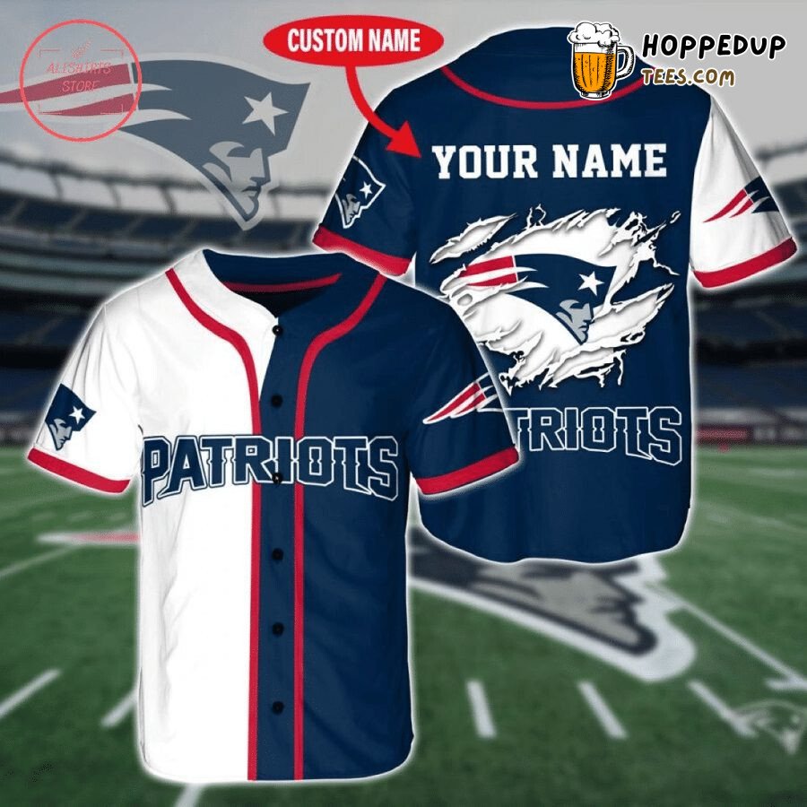 NFL New England Patriots Custom Name White Navy Baseball Jersey Unisex Shirt