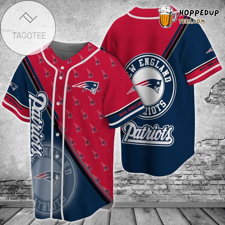 NFL New England Patriots Red Dark Blue Big Logo Baseball Jersey Unisex Shirt