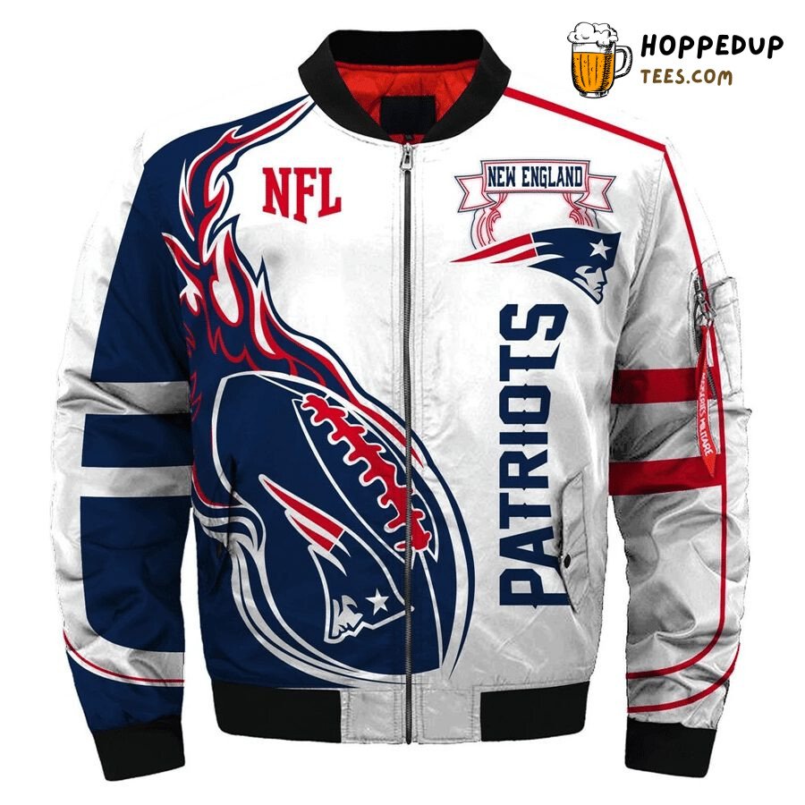 NFL New England Patriots Rugby White Pattern Bomber Jacket