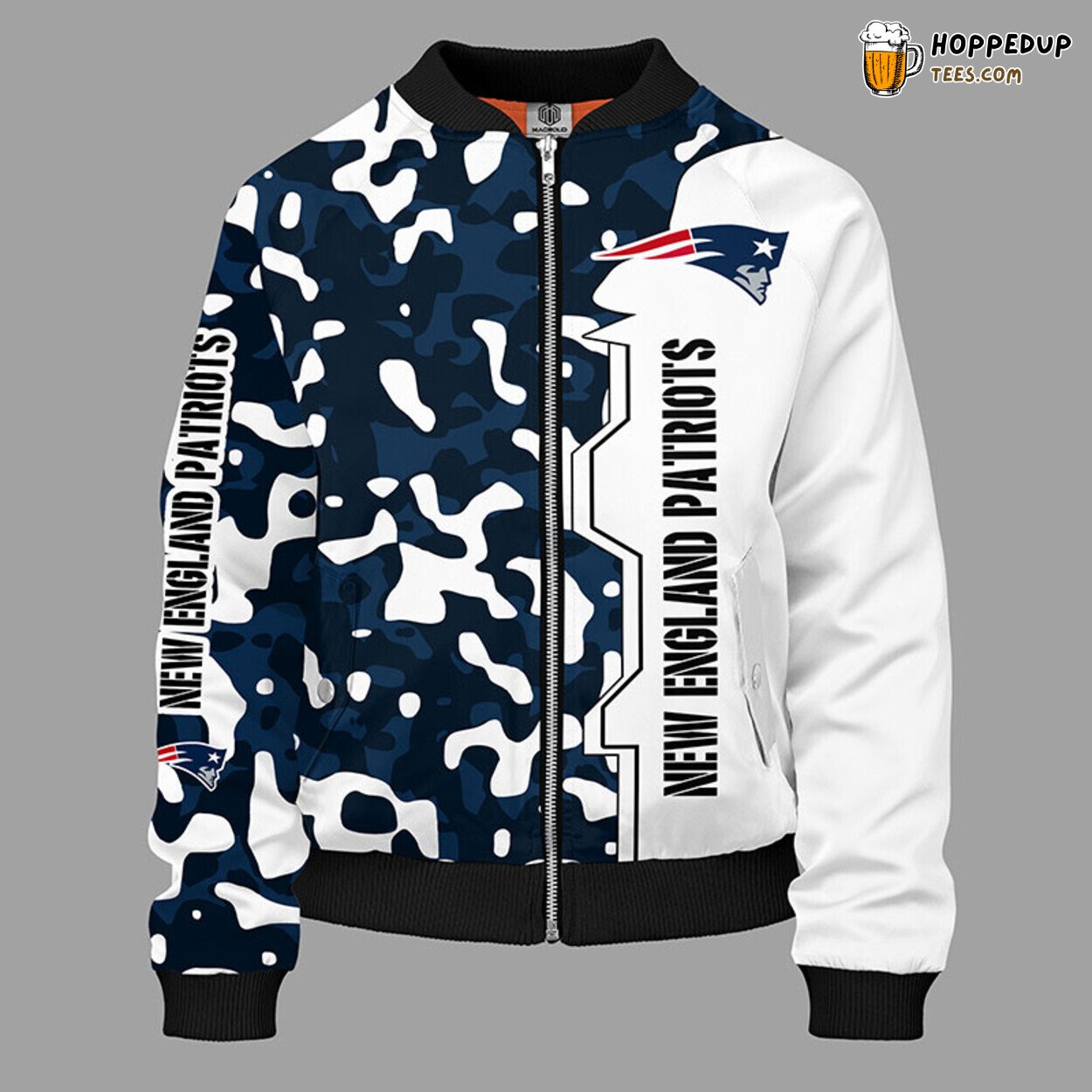 NFL New England Patriots Unique Camouflage Blue Bomber Jacket