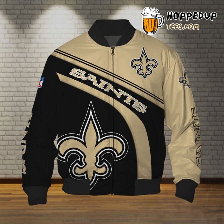 NFL New Orleans Saints Black Golden Logo Right Bomber Jacket