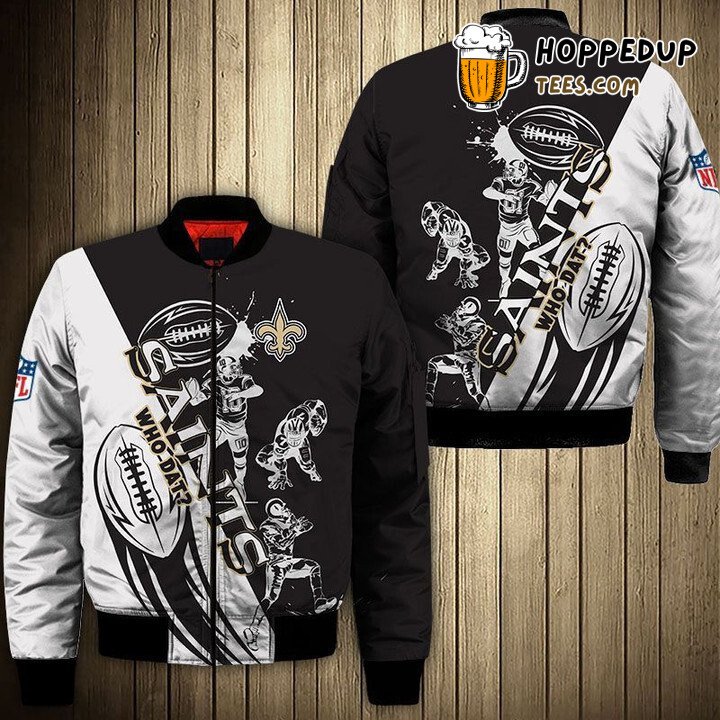 NFL New Orleans Saints Black White Fashion Bomber Jacket