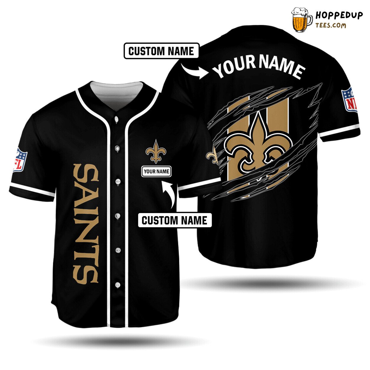 NFL New Orleans Saints Custom Name Black Scratch Logo Baseball Jersey Unisex Shirt