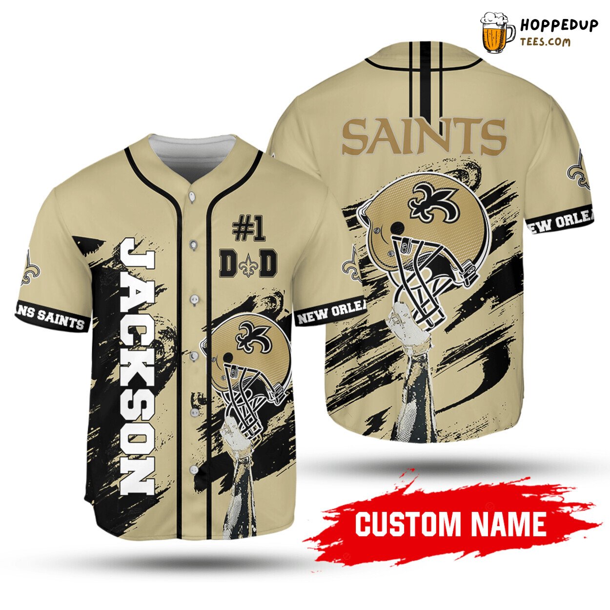 NFL New Orleans Saints Custom Name Golden Helmet Baseball Jersey Unisex Shirt