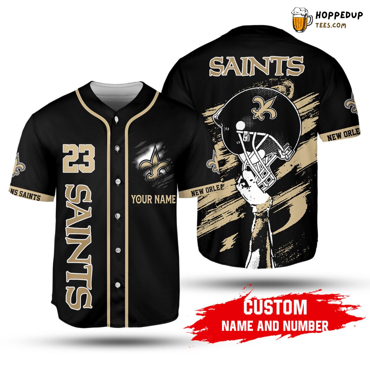 NFL New Orleans Saints Custom Name Number Black Helmet Baseball Jersey Unisex Shirt