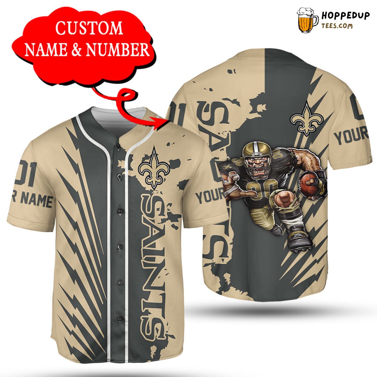 NFL New Orleans Saints Custom Name Number Golden Black Fashion Baseball Jersey Unisex Shirt